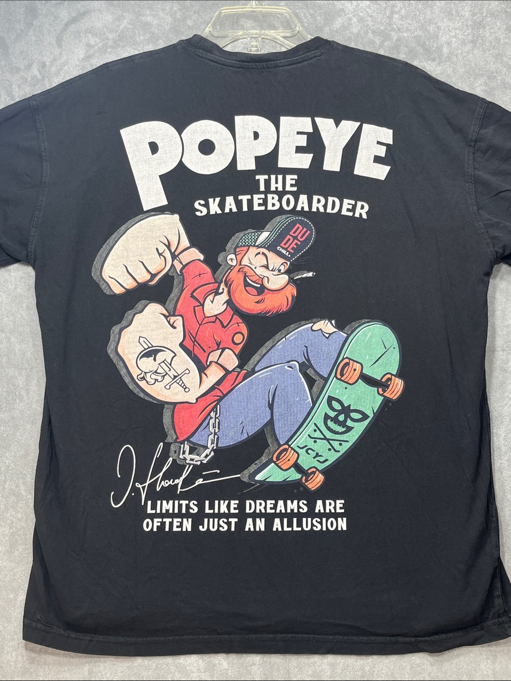 JC YJ Popeye The Skateboarder Graphic Tee Black Medium Skate Streetwear